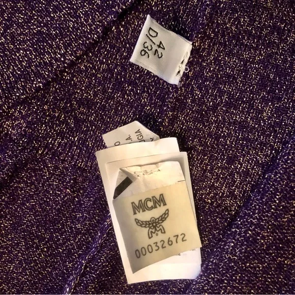 MCM Purple and Gold Sparkle Women's Cardigan US size 6 Made in Italy Wool Blend - Picture 10 of 16